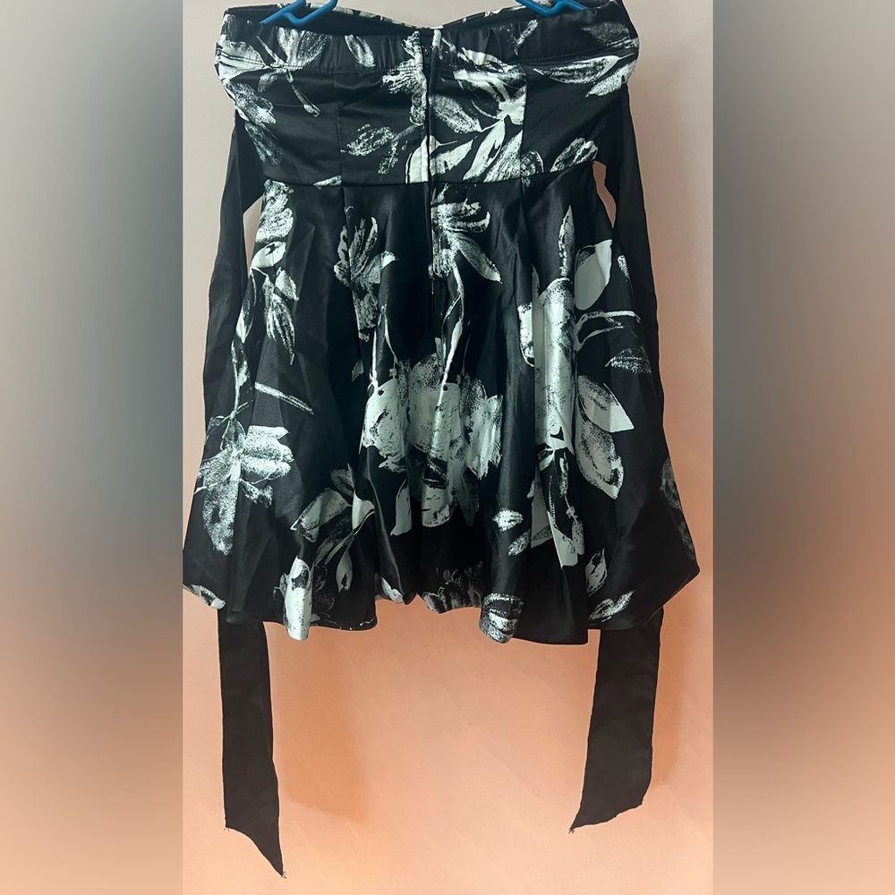 Black and White Floral Circle Skirt with Waist Sash